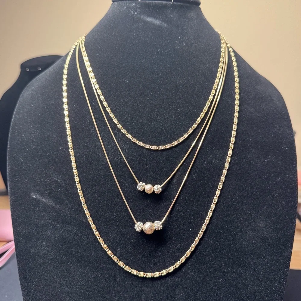 4 Strand Gold Tone Necklace - Picture 2 of 6